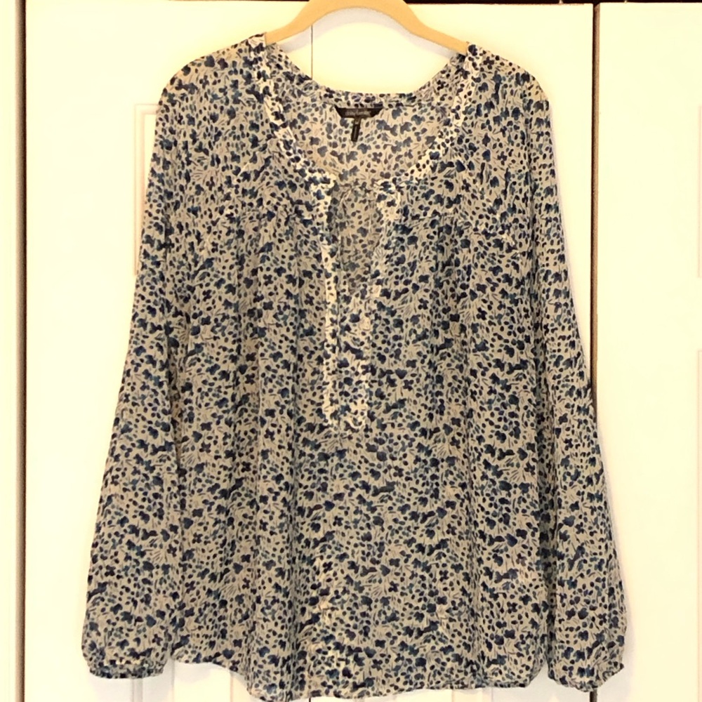 Daisy Fuentes Blue Floral Print Long Sleeve Boho Blouse Size M